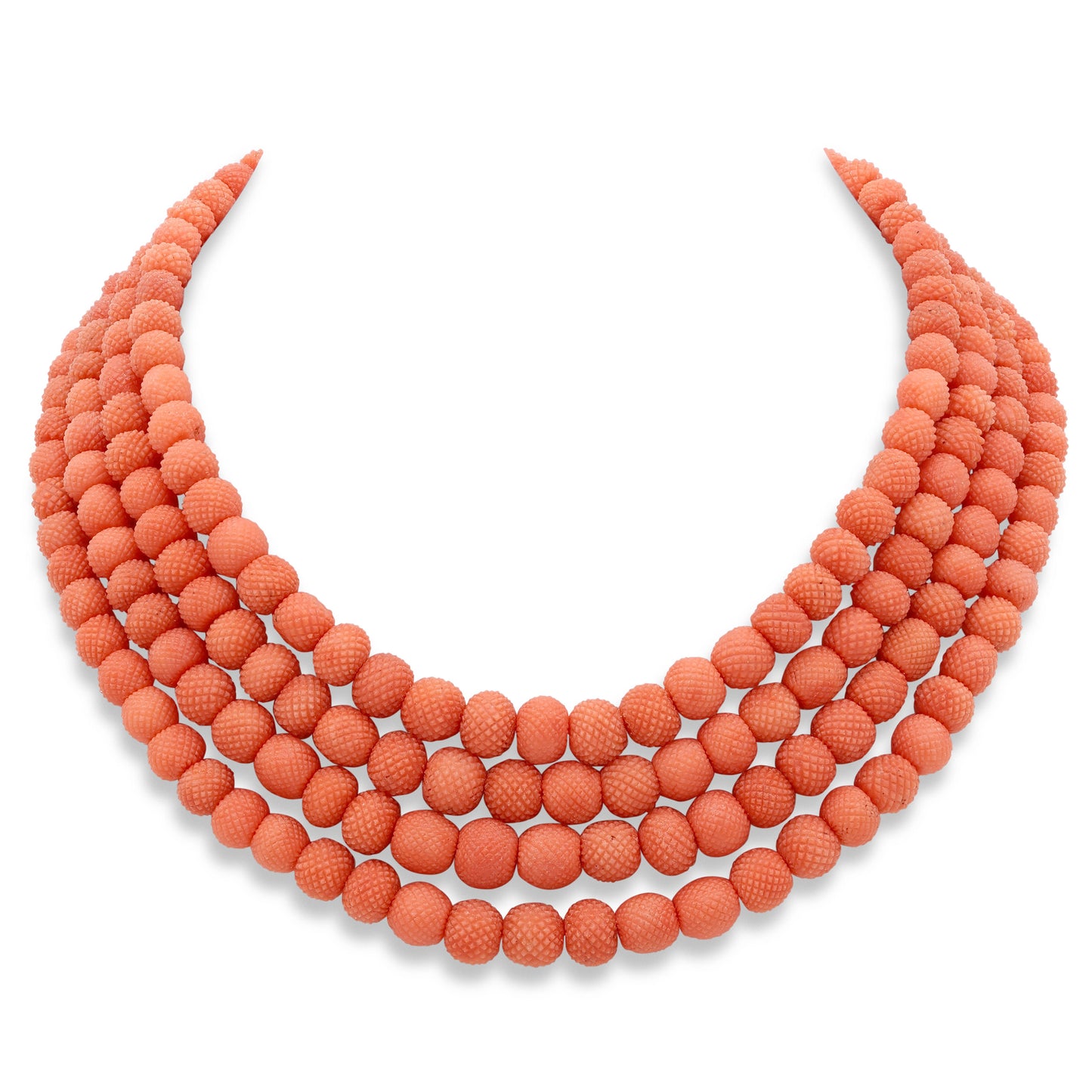 Antique Georgian Pineapple Cut Coral Necklace with 12K Gold Clasp