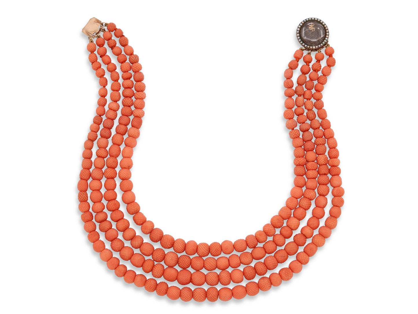 Antique Georgian Pineapple Cut Coral Necklace with 12K Gold Clasp