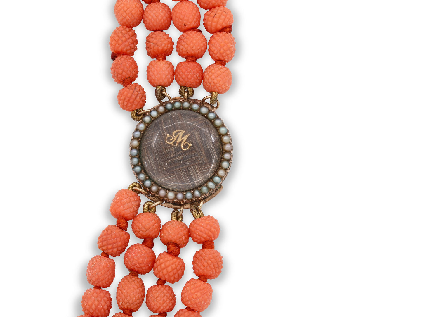 Antique Georgian Pineapple Cut Coral Necklace with 12K Gold Clasp