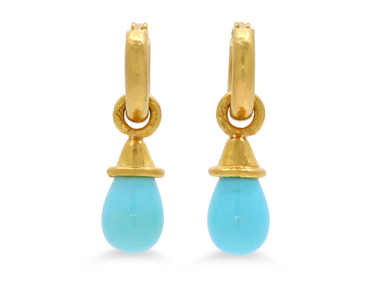 Elizabeth Lock Turquoise Earring Charms in 19K Gold, with Hoop Earrings 18K Gold