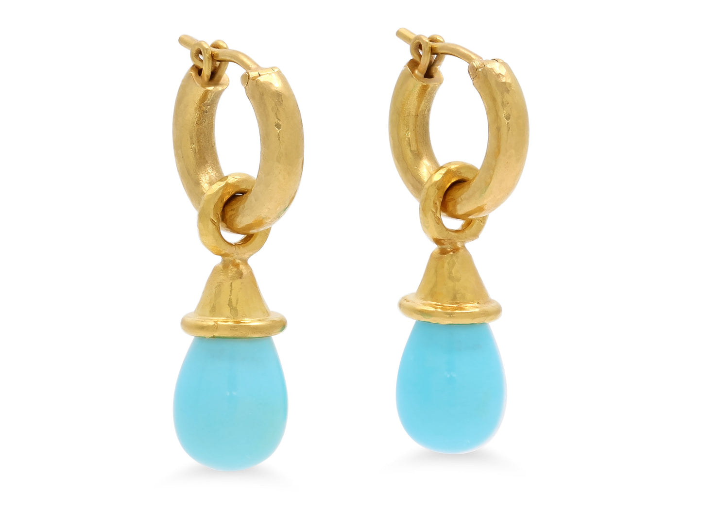 Elizabeth Locke Turquoise Earring Charms in 19K Gold, with Hoop Earrings 18K Gold