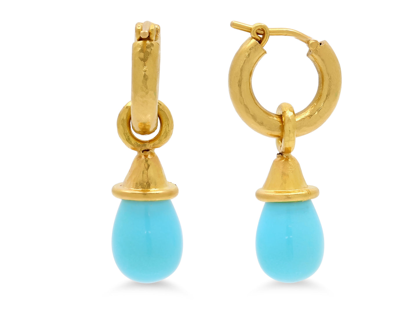 Elizabeth Locke Turquoise Earring Charms in 19K Gold, with Hoop Earrings 18K Gold