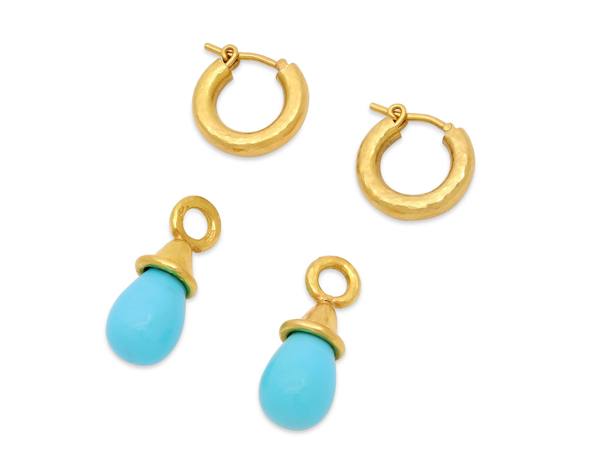 Elizabeth Locke Turquoise Earring Charms in 19K Gold, with Hoop Earrings 18K Gold