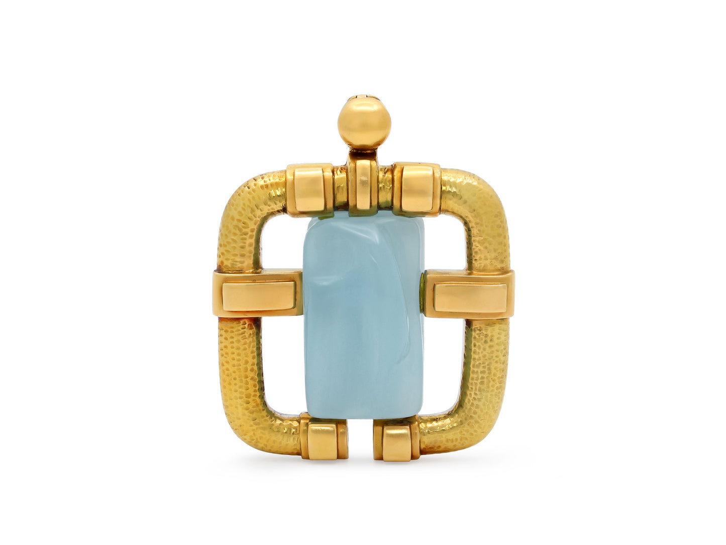 David Webb Carved Aquamarine Pendant/Brooch in 18K Gold