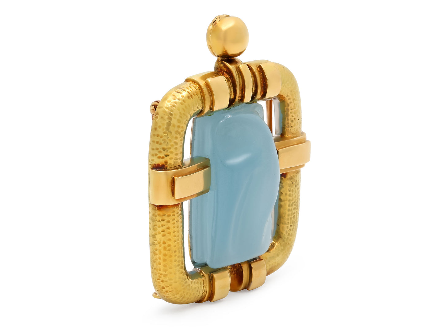 David Webb Carved Aquamarine Pendant/Brooch in 18K Gold