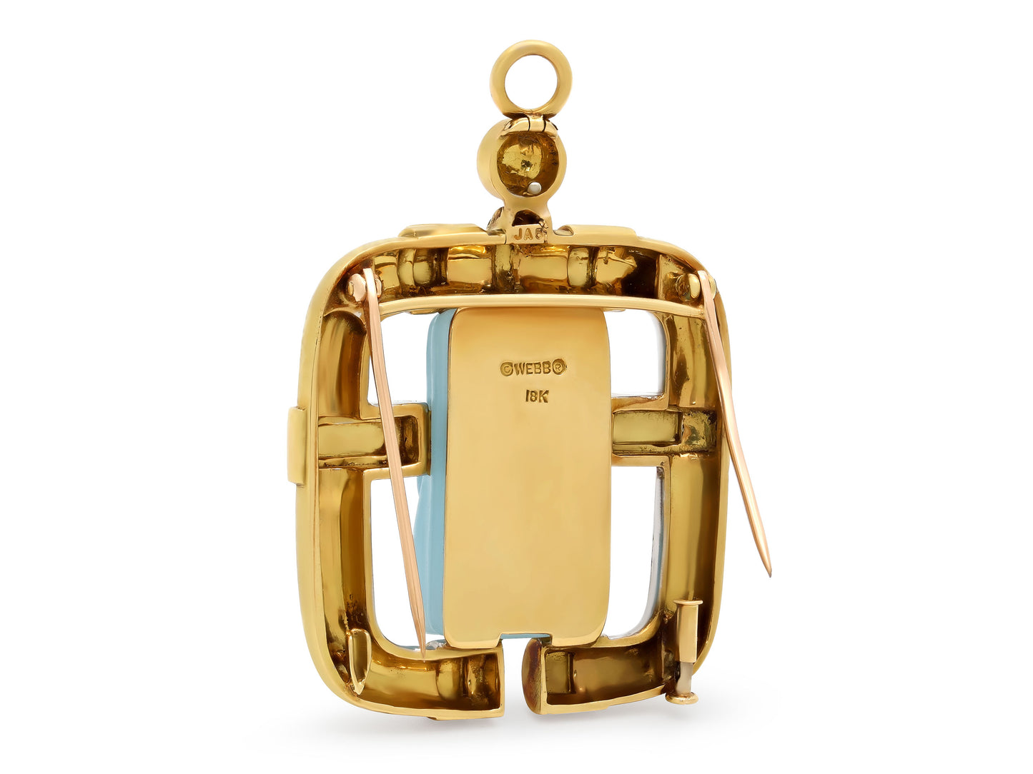 David Webb Carved Aquamarine Pendant/Brooch in 18K Gold