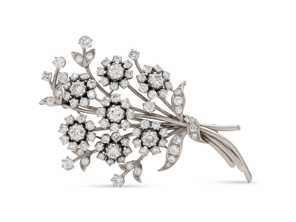 Diamond Flower Brooch in Platinum