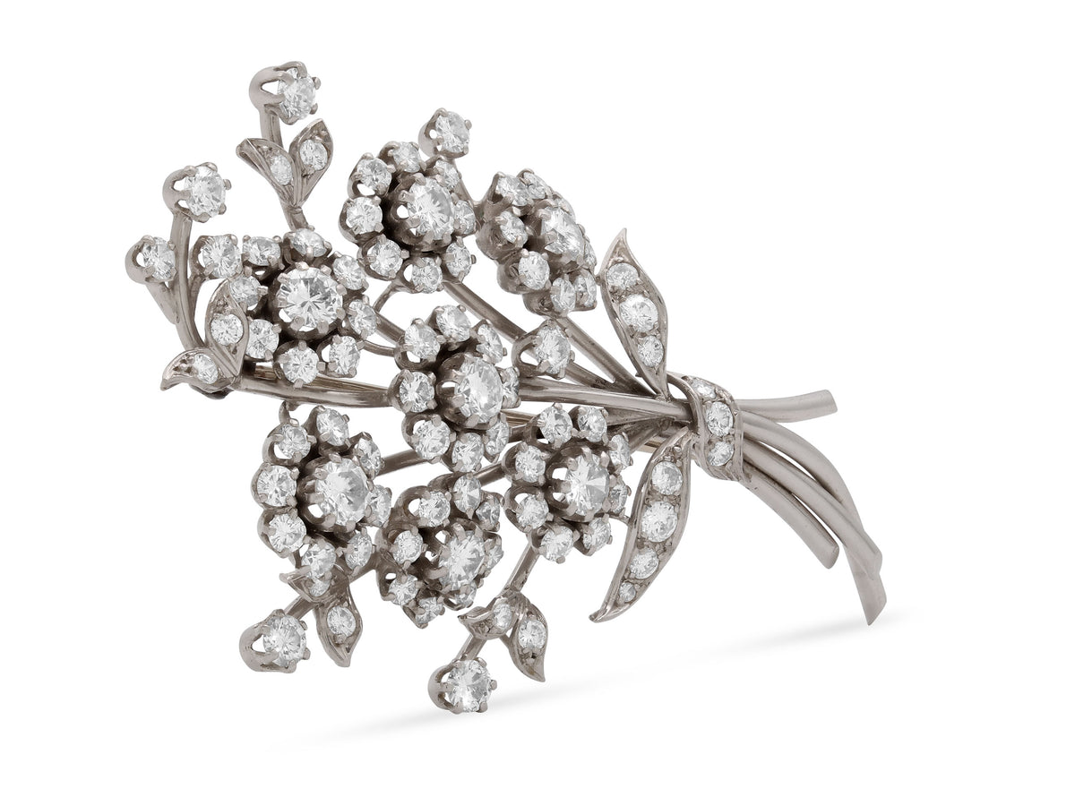 Diamond Flower Brooch in Platinum
