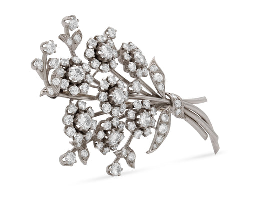Diamond Flower Brooch in Platinum