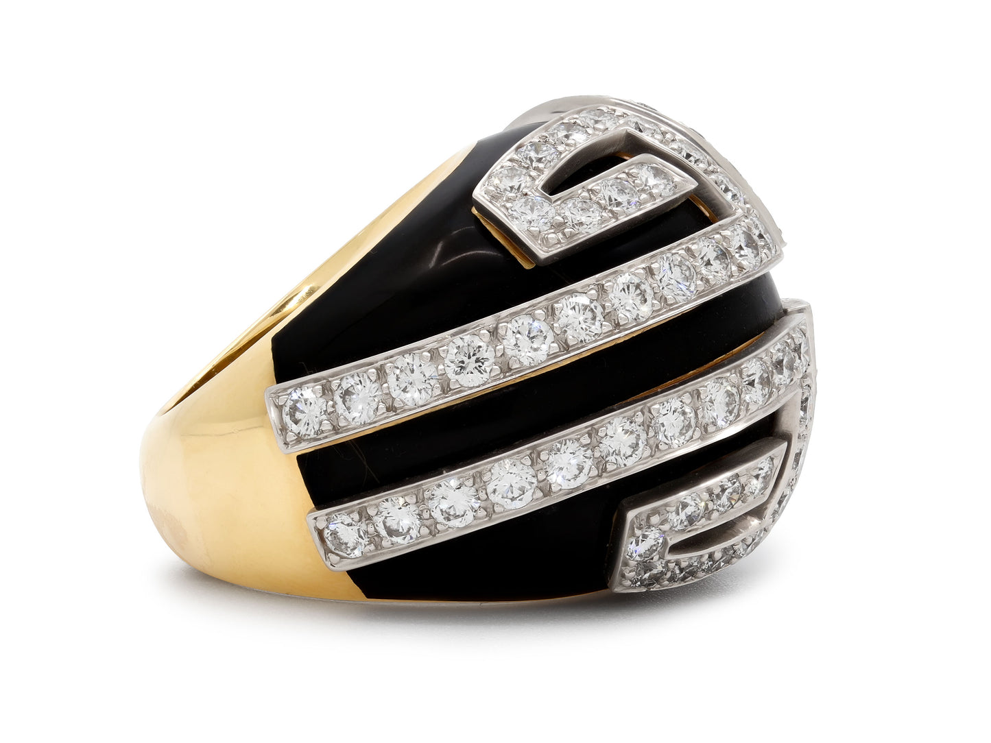 David Webb 'Scroll' Diamond and Enamel Ring in 18K Gold