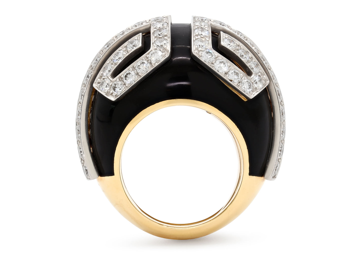 David Webb 'Scroll' Diamond and Enamel Ring in 18K Gold