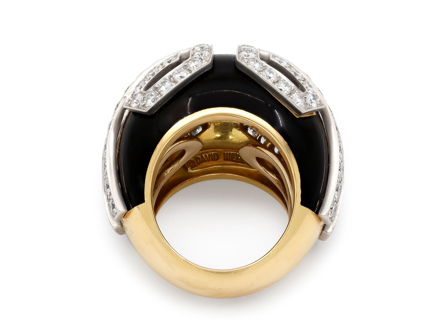David Webb 'Scroll' Diamond and Enamel Ring in 18K Gold