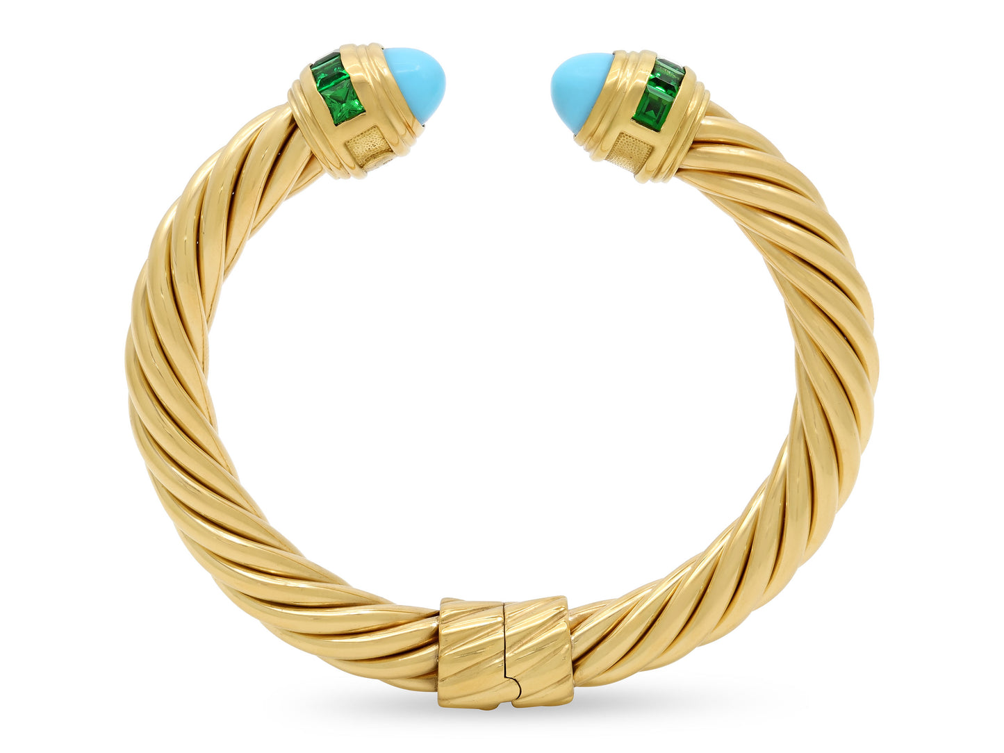 David Yurman 'Cablespira' Turquoise and Tsavorite Bracelet in 18K Gold