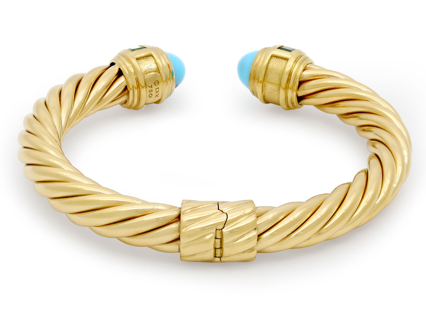 David Yurman 'Cablespira' Turquoise and Tsavorite Bracelet in 18K Gold