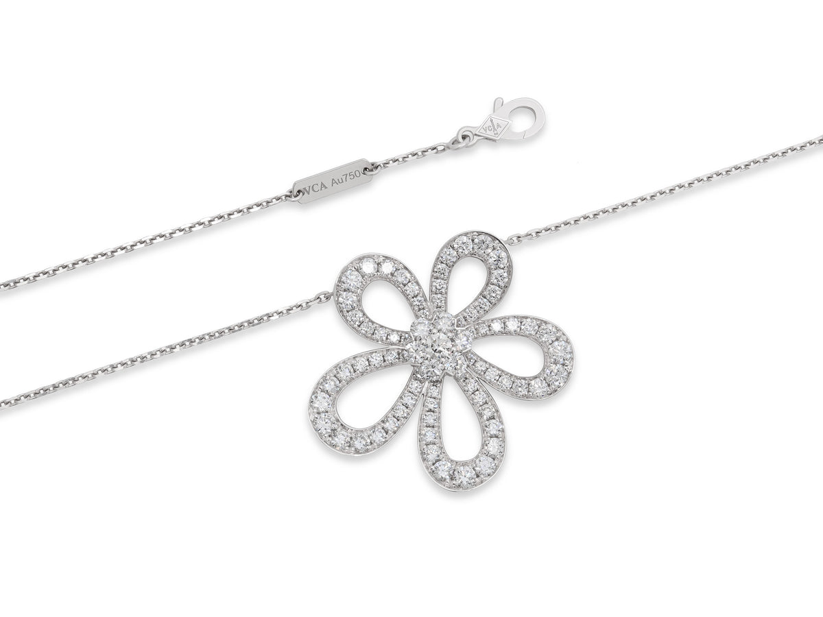 Van Cleef & Arpels 'Flowerlace' Diamond Pendant Necklace in 18k White Gold
