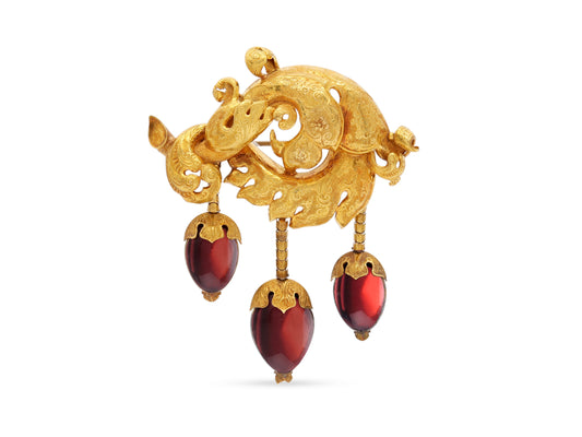 Antique Victorian Carbuncle Brooch in 18K Gold