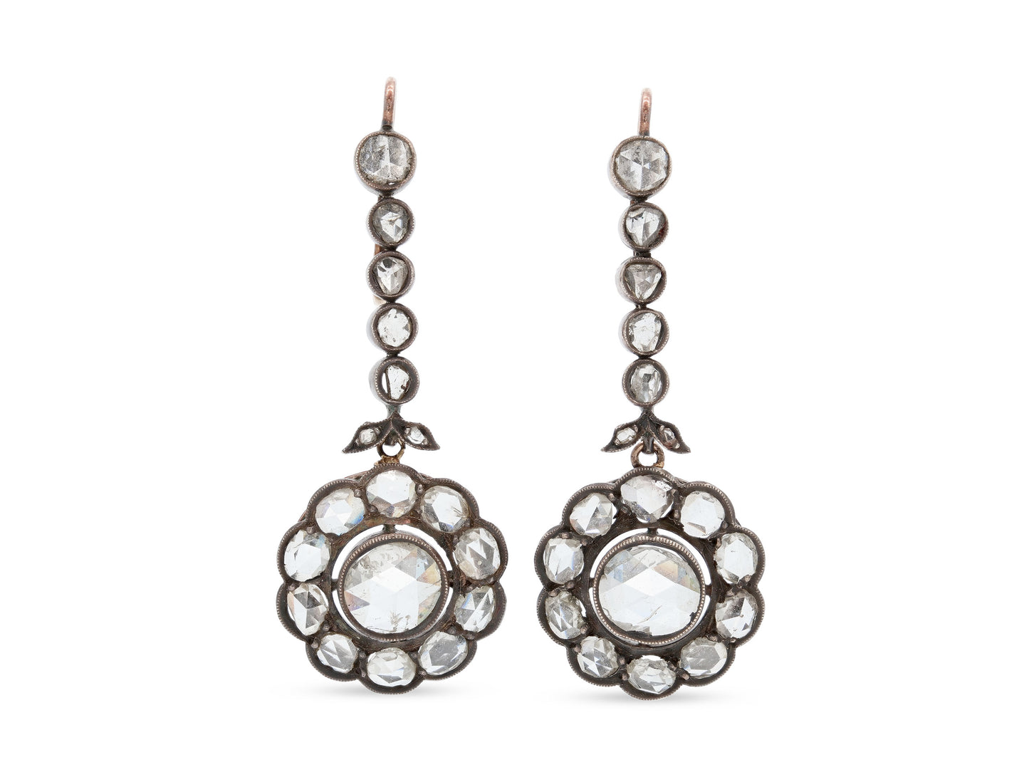Antique-style Diamond Drop Earrings in Silver