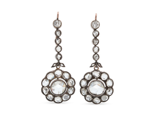 Antique-style Diamond Drop Earrings in Silver