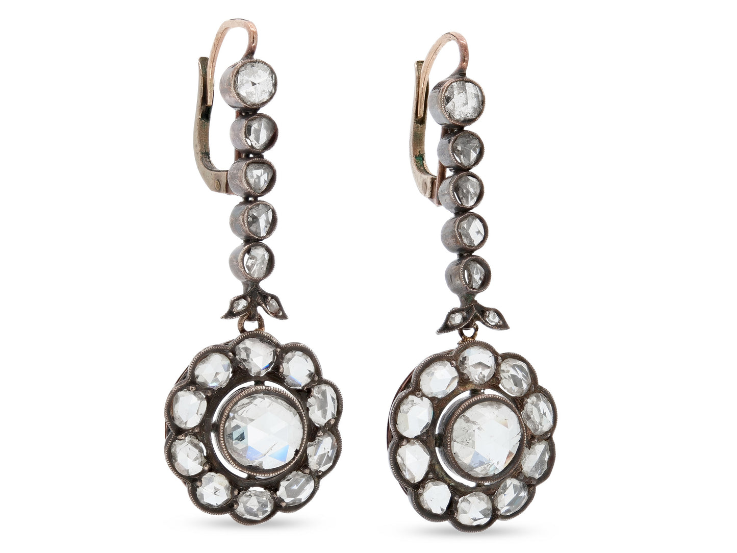 Antique-style Diamond Drop Earrings in Silver