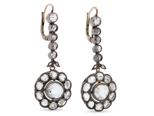Antique-style Diamond Drop Earrings in Silver