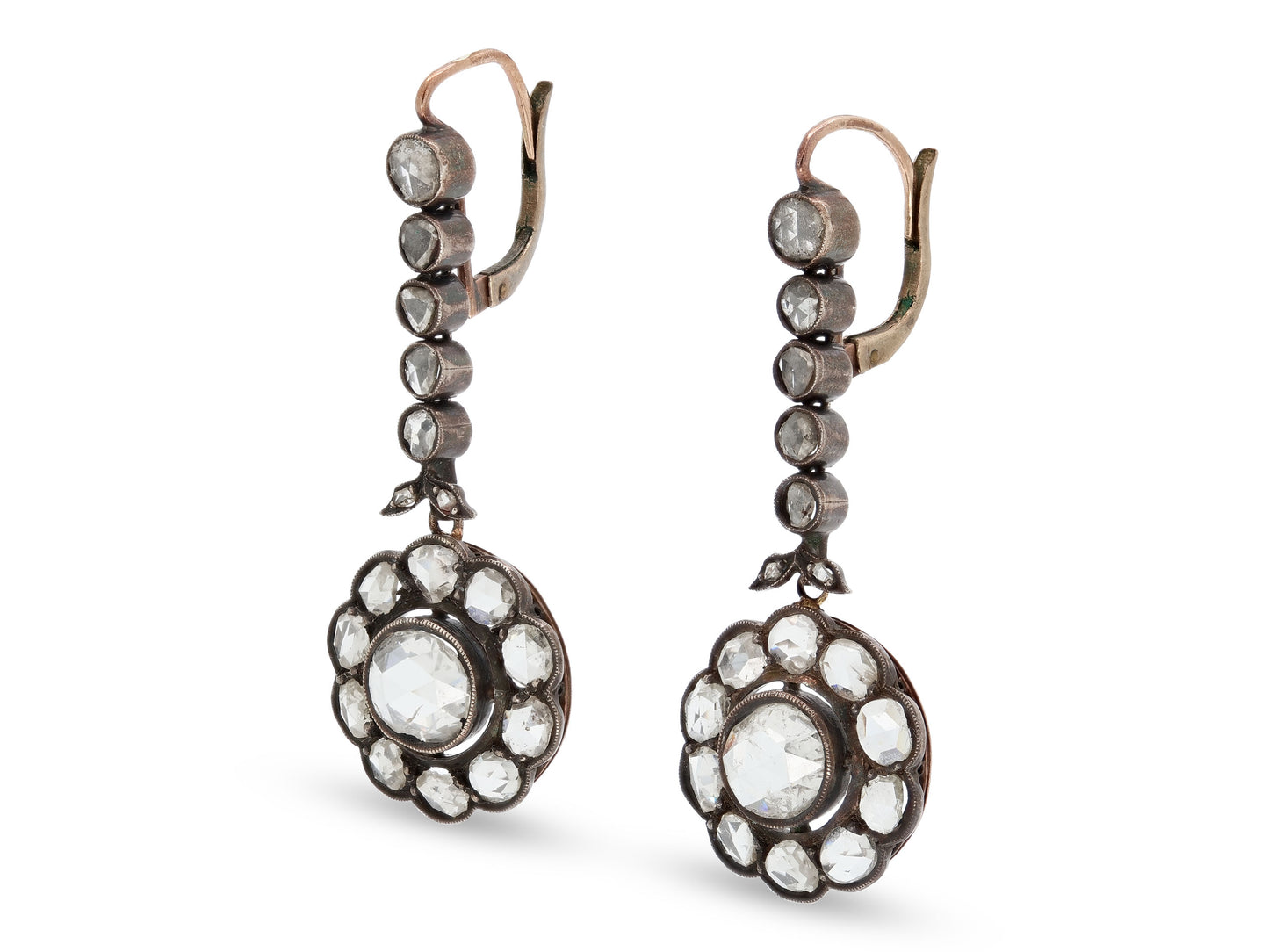 Antique-style Diamond Drop Earrings in Silver