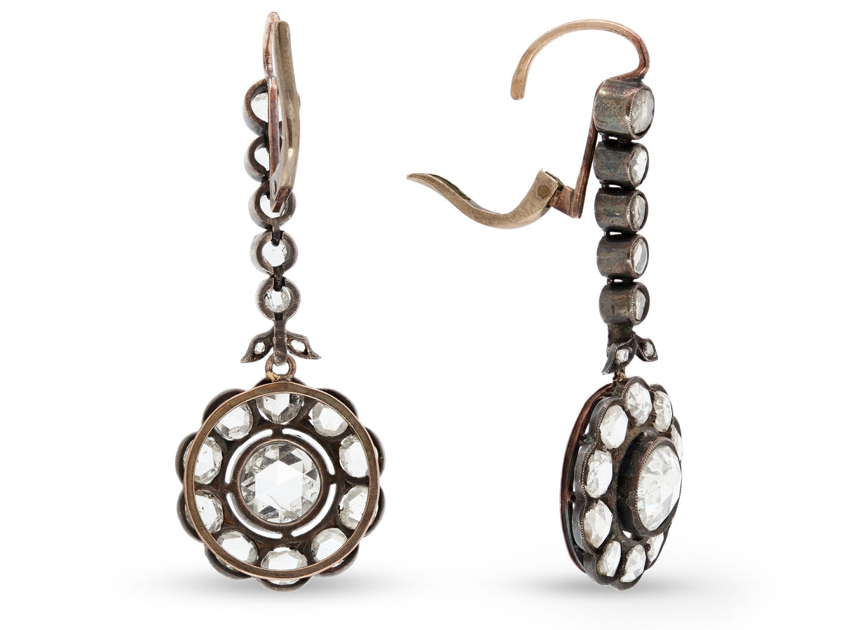 Antique-style Diamond Drop Earrings in Silver