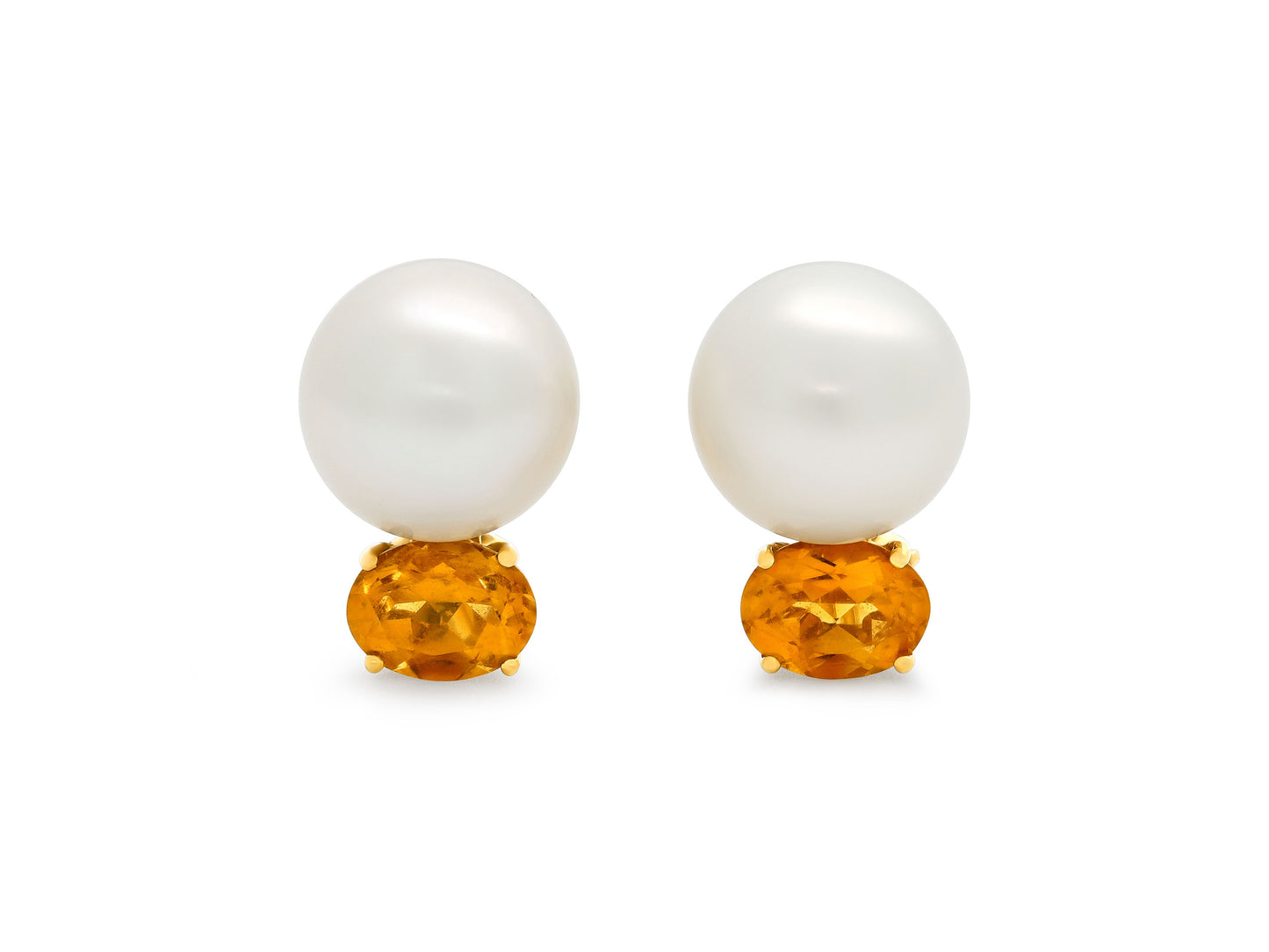 Seaman Schepps Pearl and Citrine Earrings in 18K Gold