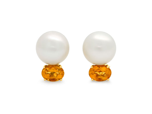 Seaman Schepps Pearl and Citrine Earrings in 18K Gold