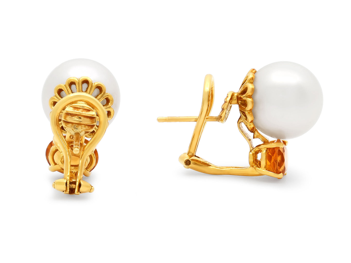 Seaman Schepps Pearl and Citrine Earrings in 18K Gold