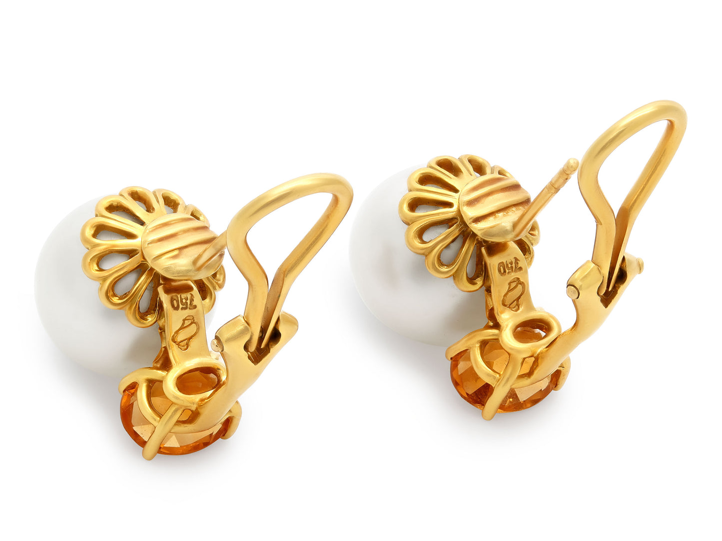 Seaman Schepps Pearl and Citrine Earrings in 18K Gold