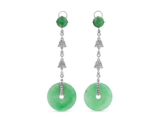 Jade and Diamond Earrings in 18K White Gold
