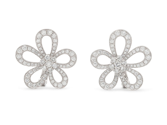 Van Cleef & Arpels 'Flowerlace' Diamond Earrings in 18K White Gold