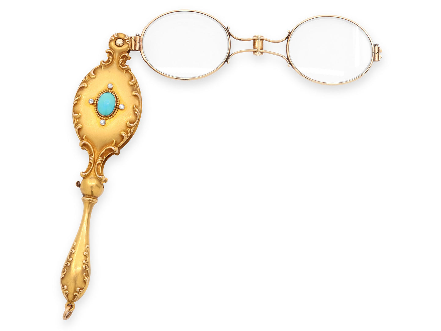 Antique Art Nouveau Diamond and Turquoise Lorgnette in 14K Gold