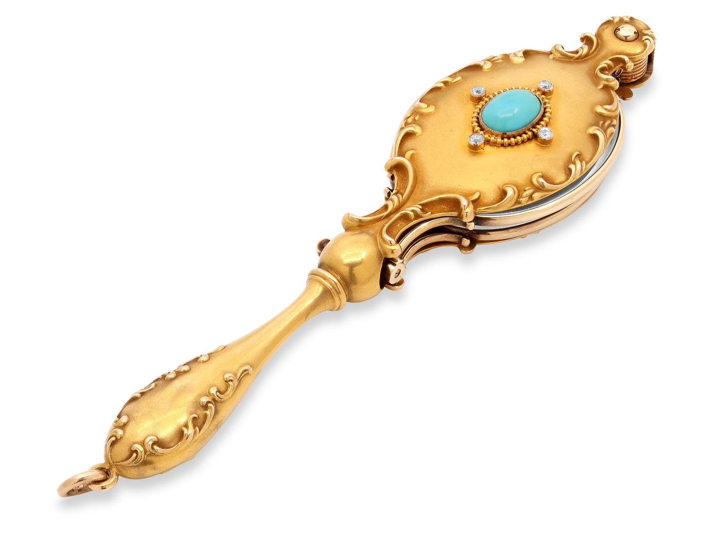Antique Art Nouveau Diamond and Turquoise Lorgnette in 14K Gold