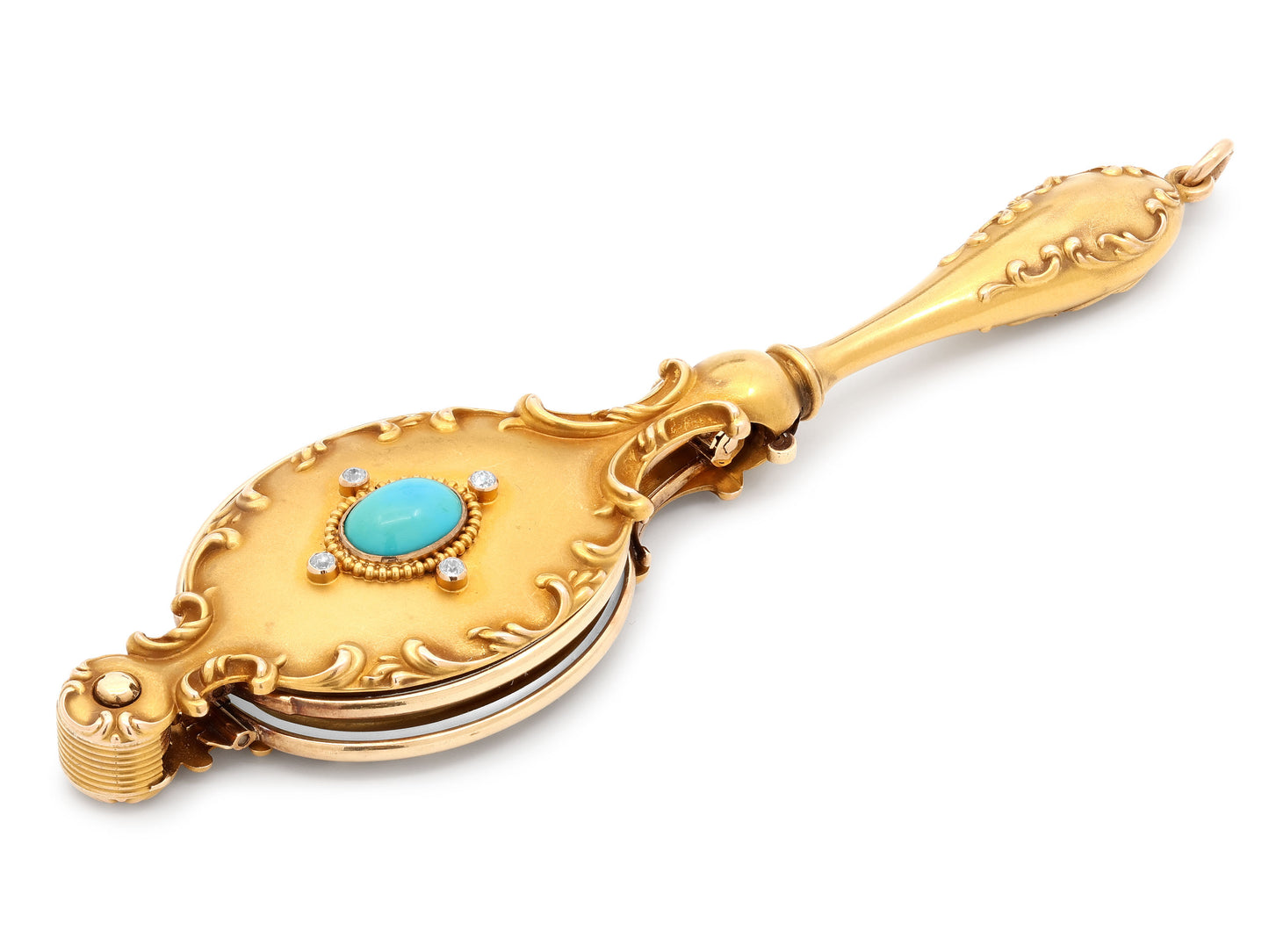 Antique Art Nouveau Diamond and Turquoise Lorgnette in 14K Gold