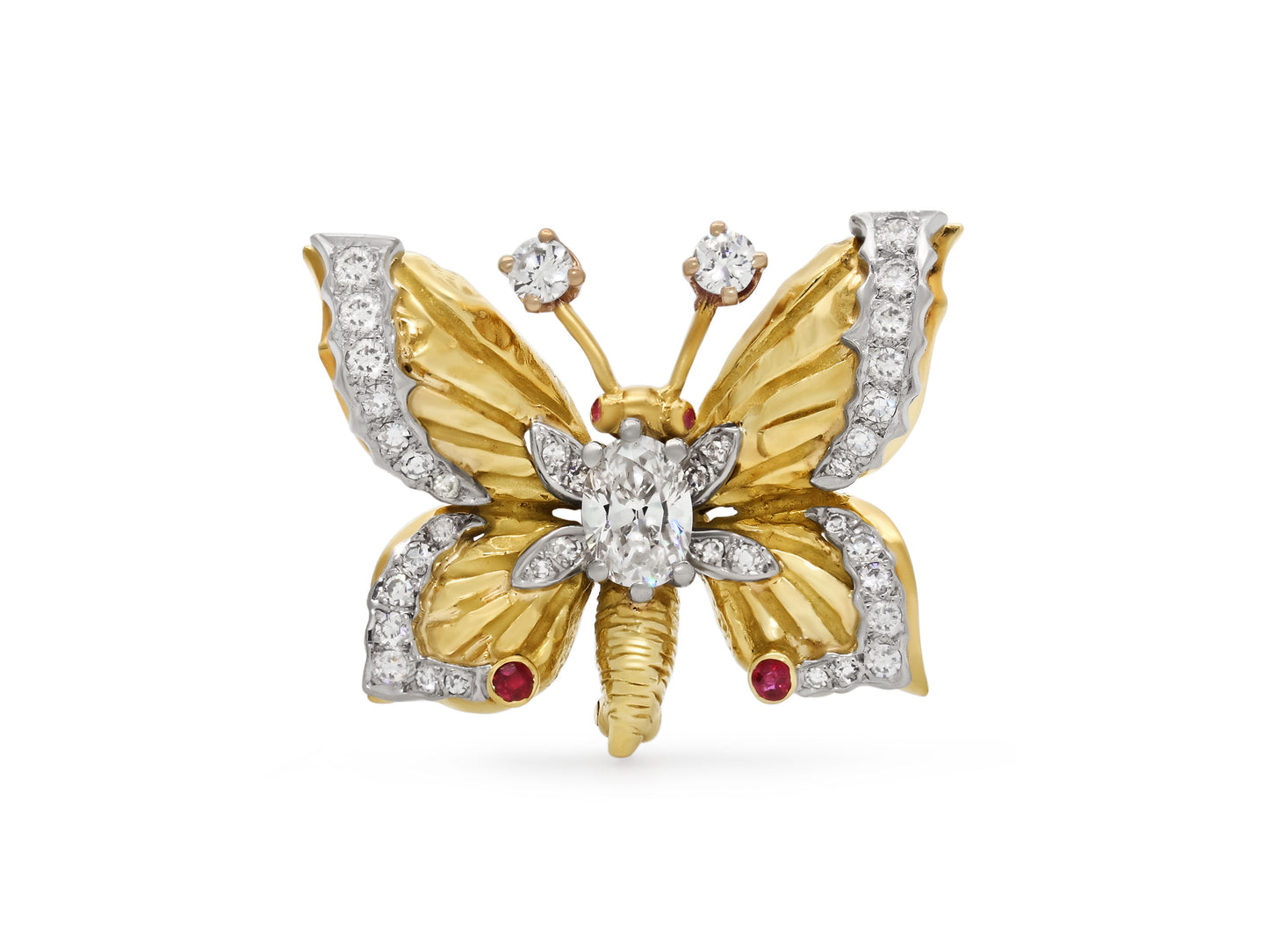 Diamond and Ruby Butterfly Brooch in 18K and 14K Gold