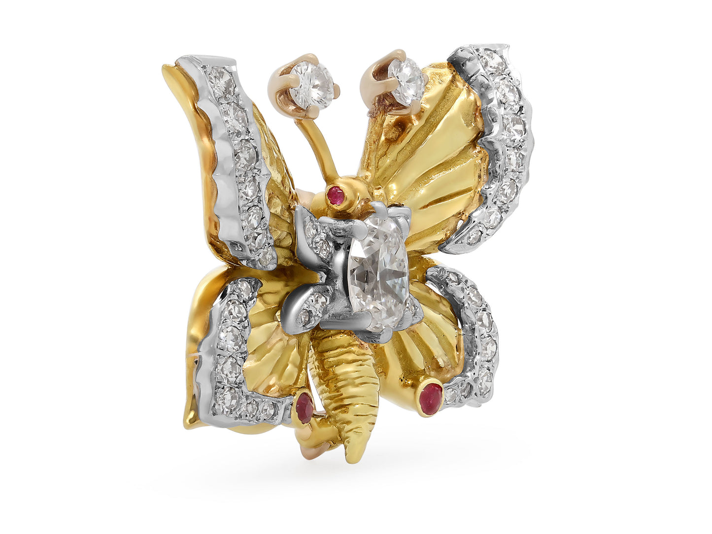 Diamond and Ruby Butterfly Brooch in 18K and 14K Gold