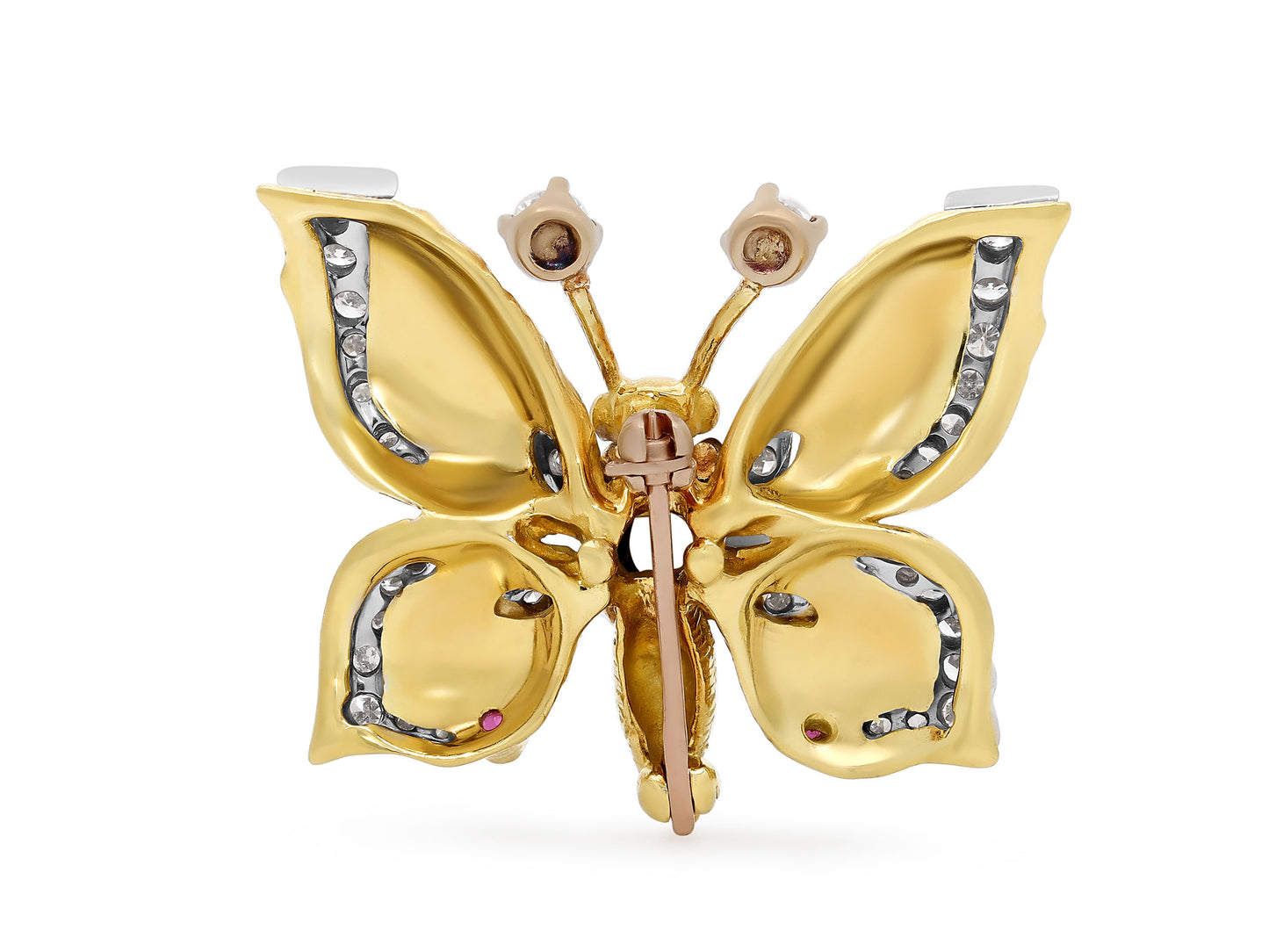Diamond and Ruby Butterfly Brooch in 18K and 14K Gold