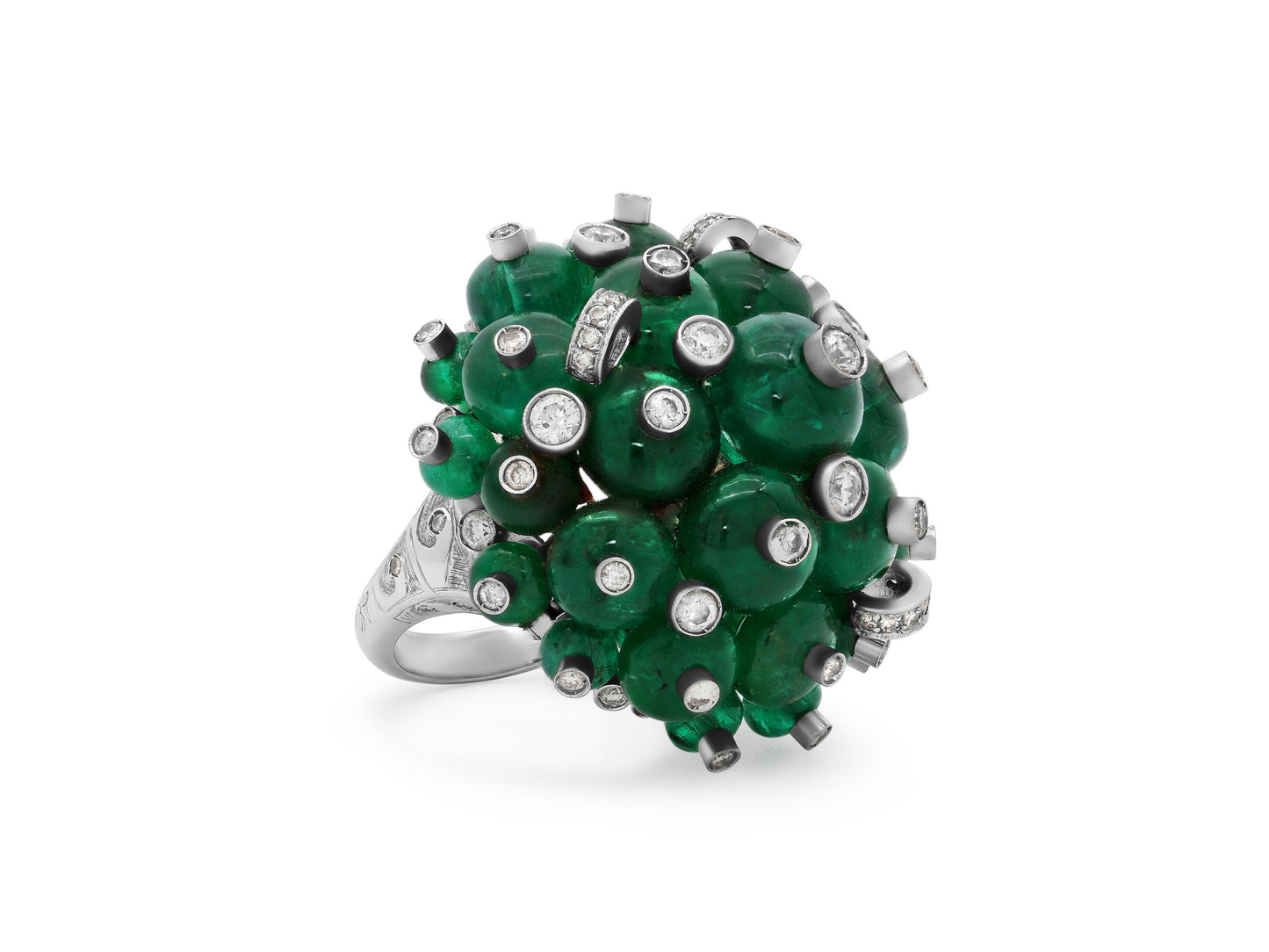Codognato Emerald Bead and Diamond Ring in 18K White Gold