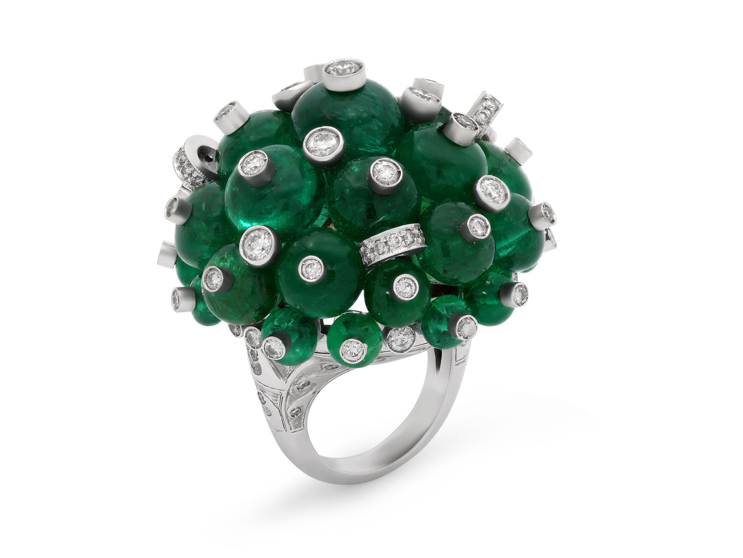 Codognato Emerald Bead and Diamond Ring in 18K White Gold