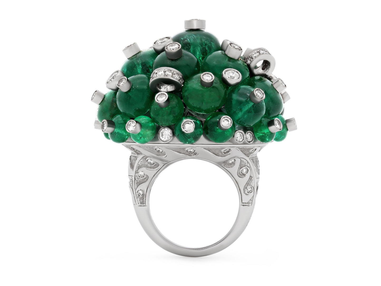 Codognato Emerald Bead and Diamond Ring in 18K White Gold