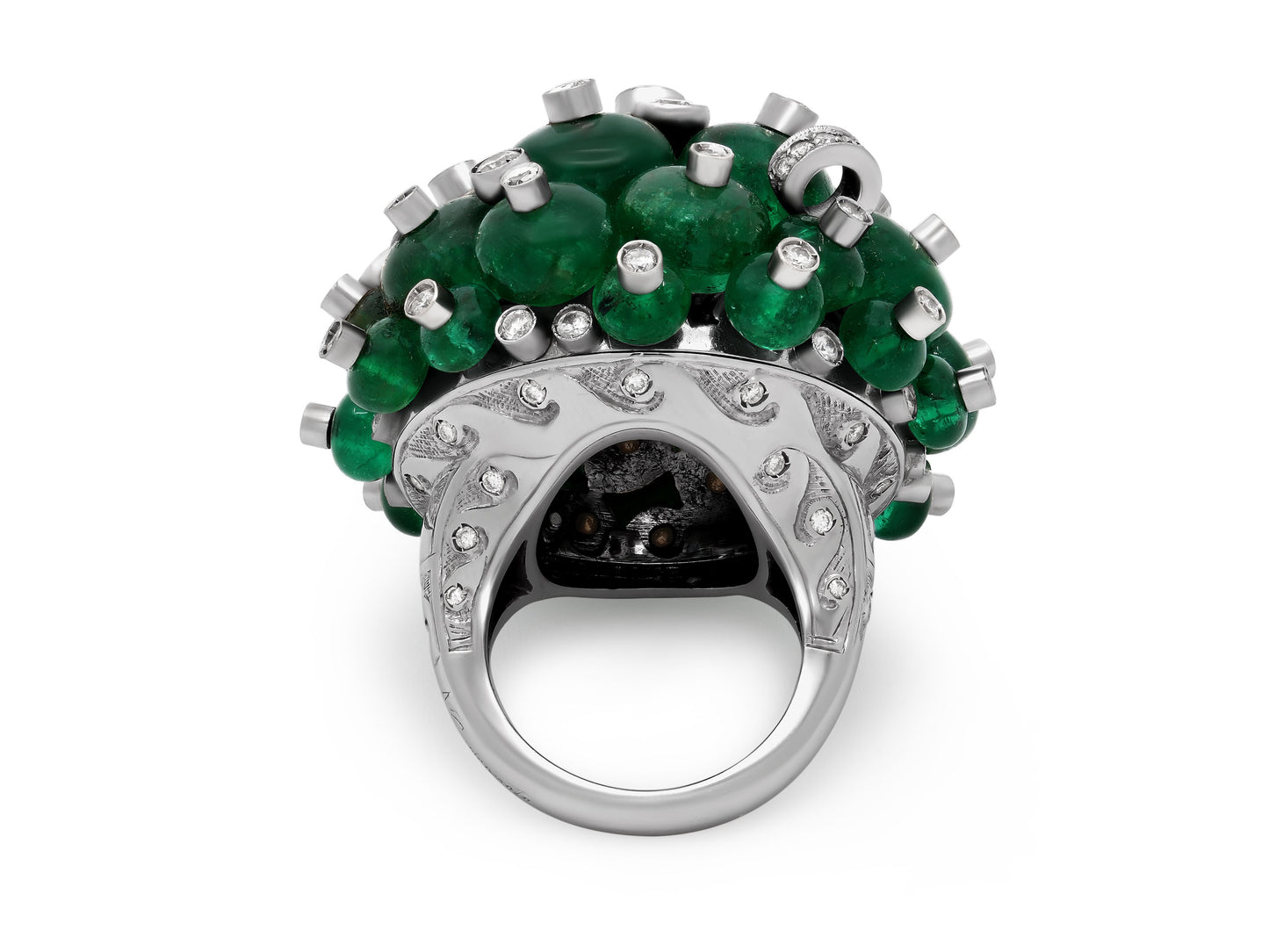 Codognato Emerald Bead and Diamond Ring in 18K White Gold
