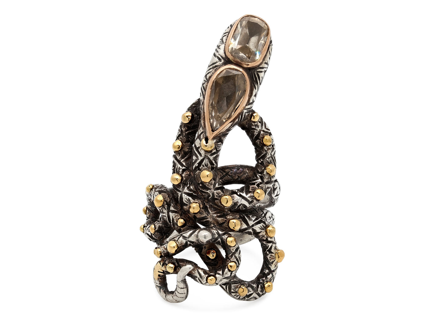 Codognato Diamond Snake Ring in 18K Gold and Silver