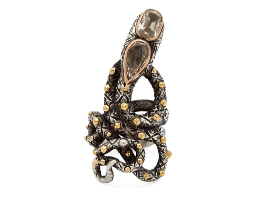 Codognato Diamond Snake Ring in 18K Gold and Silver