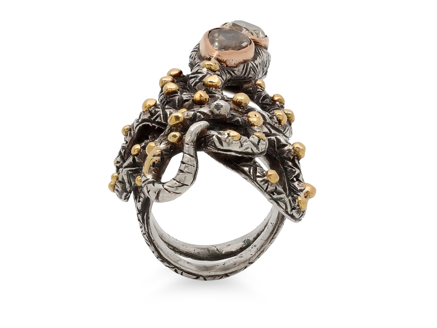 Codognato Diamond Snake Ring in 18K Gold and Silver