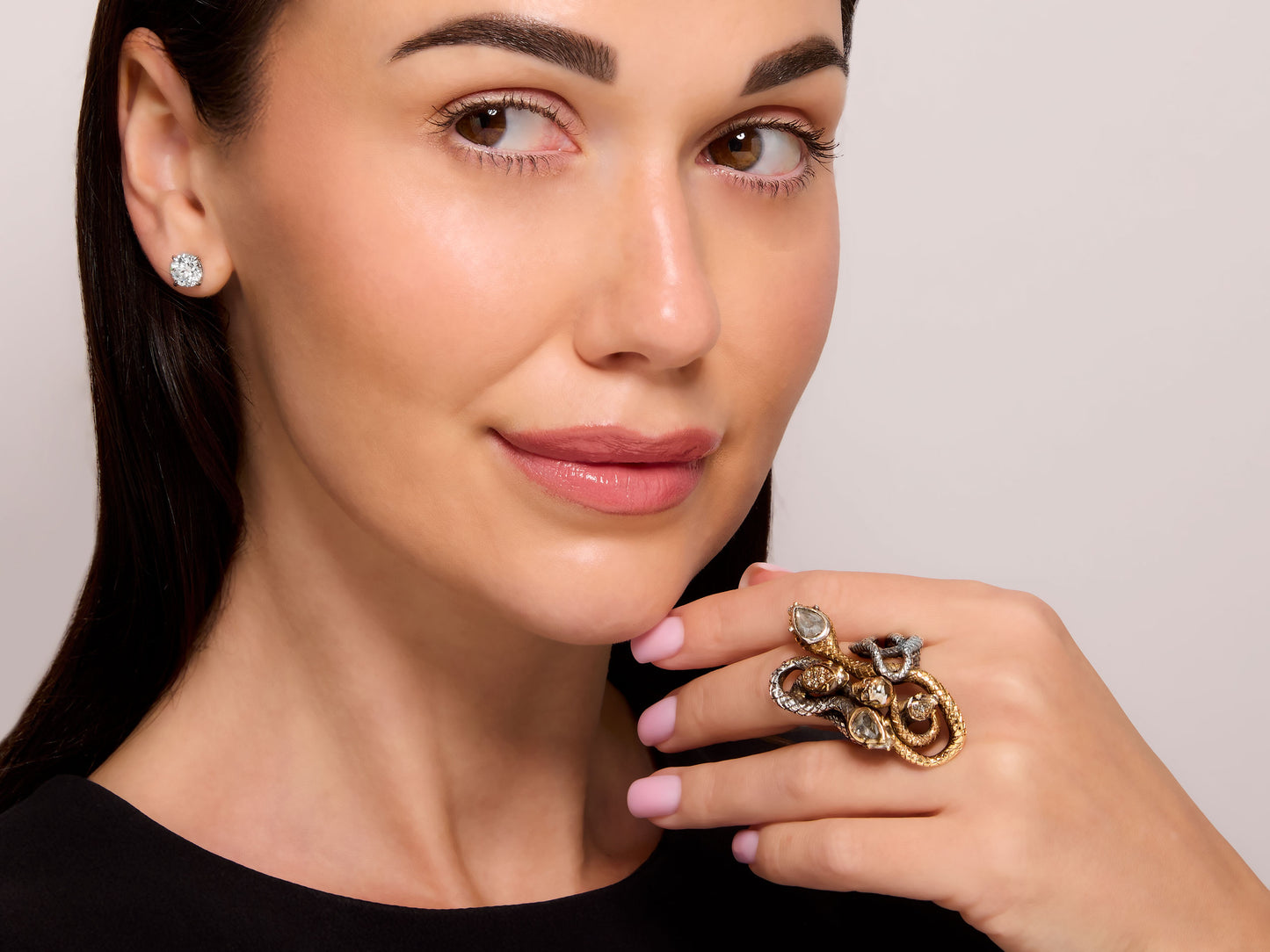 Codognato Skull and Snake Diamond Ring in 18K Gold and Silver