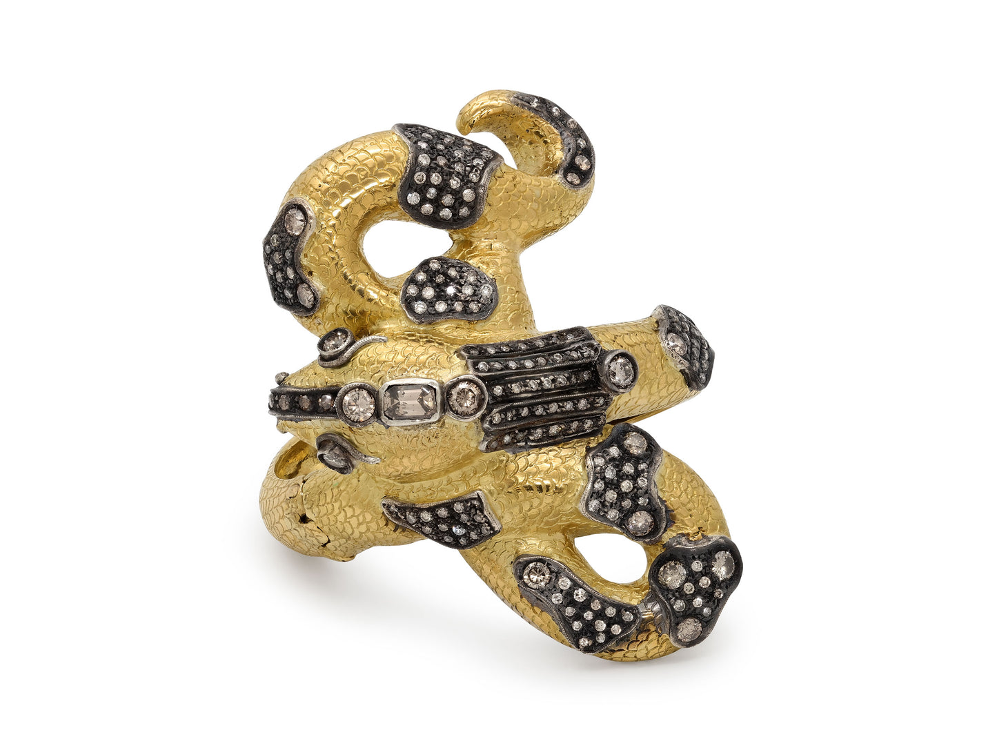 Codognato Diamond Snake Bangle in 18K Gold and Silver