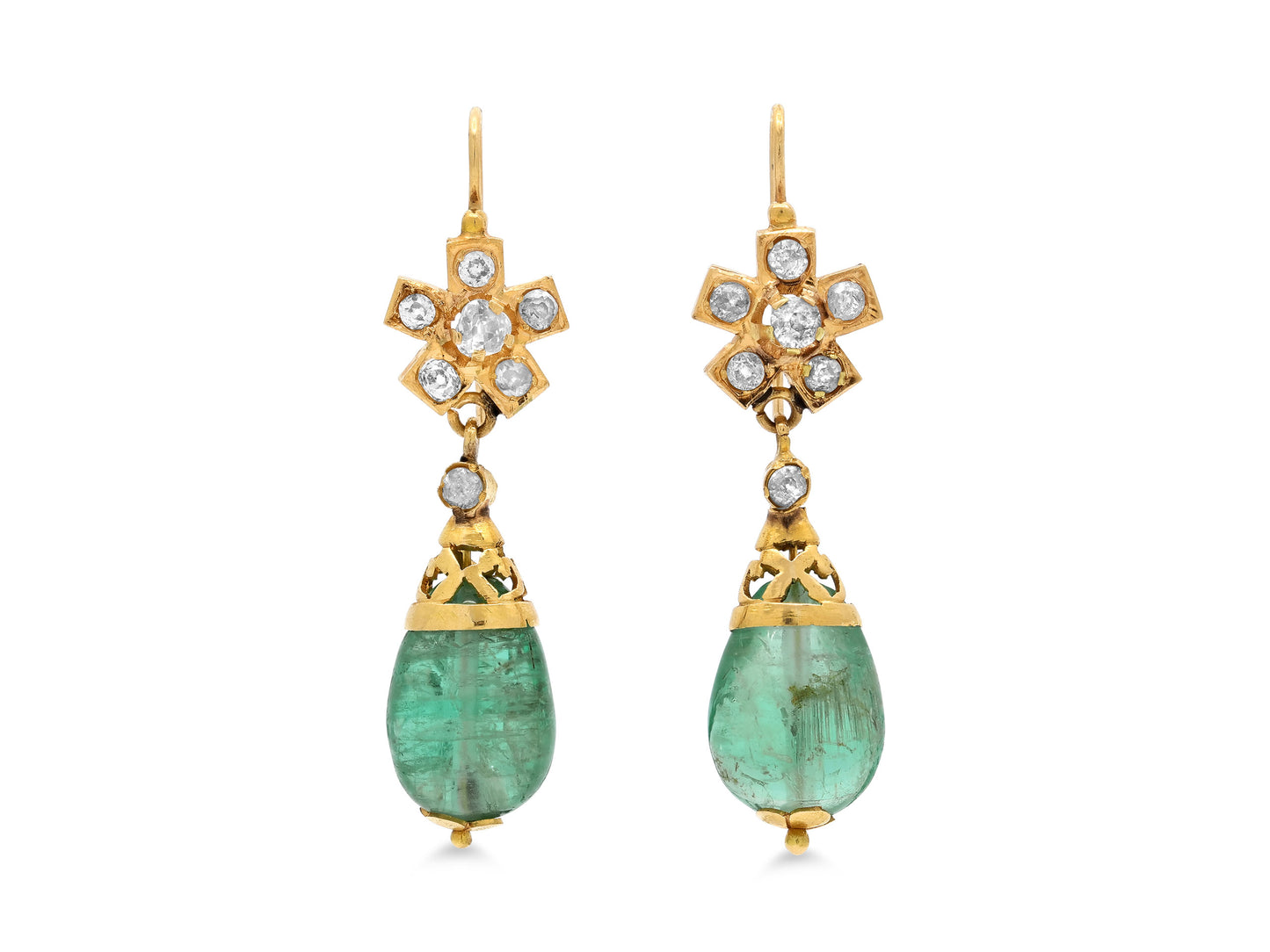 Antique Victorian Emerald and Diamond Earrings in 18K Gold