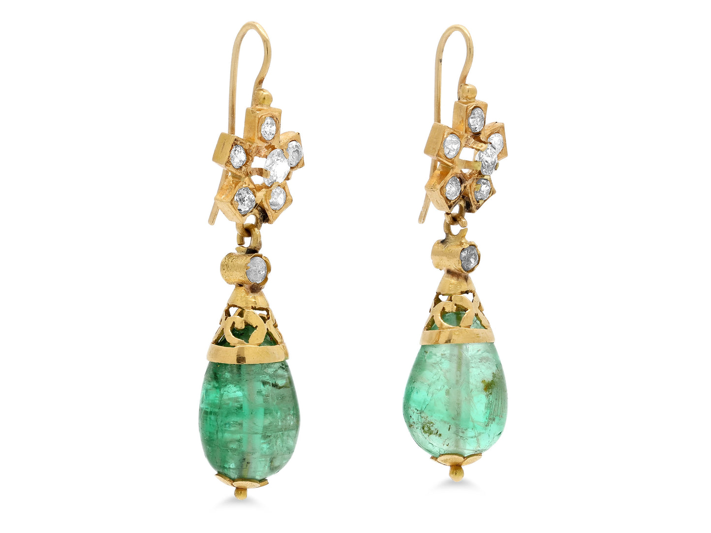Antique Victorian Emerald and Diamond Earrings in 18K Gold