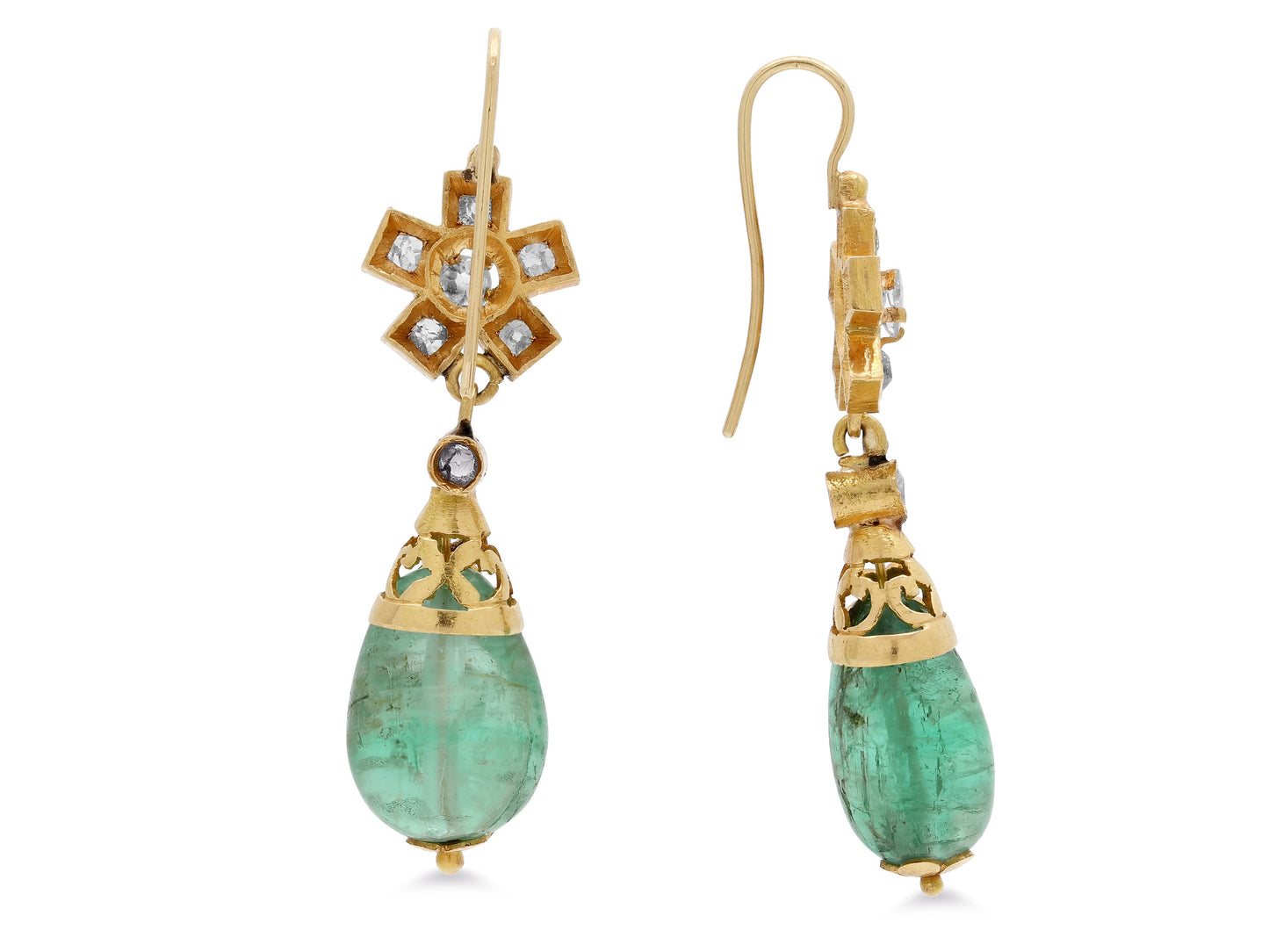 Antique Victorian Emerald and Diamond Earrings in 18K Gold